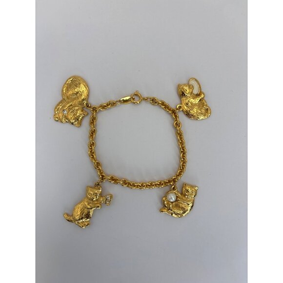 Avon Vintage 1994 Cuddly Kitten Gold Tone Chain Cat Charm Bracelet 6.5” - Picture 1 of 5